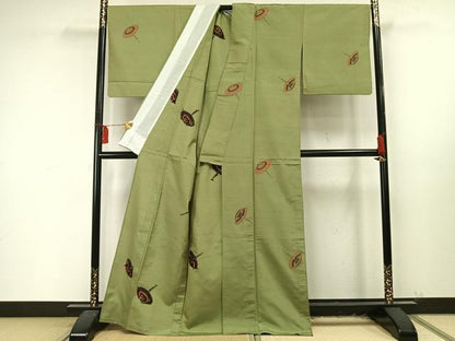 平和屋着物▽京の名門・菱屋六右ェ門 紬 単衣 番傘文 正絹 逸品 AAAU8530fy