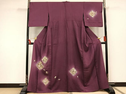 平和屋着物▽訪問着 単衣 刺繍 草花文 暈し染め 金糸 金彩 正絹 逸品 AAAU8531fy