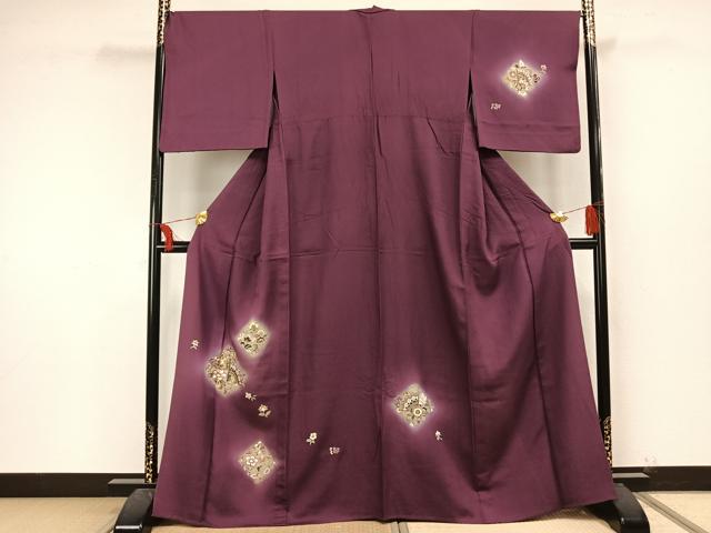 平和屋着物▽訪問着 単衣 刺繍 草花文 暈し染め 金糸 金彩 正絹 逸品 AAAU8531fy