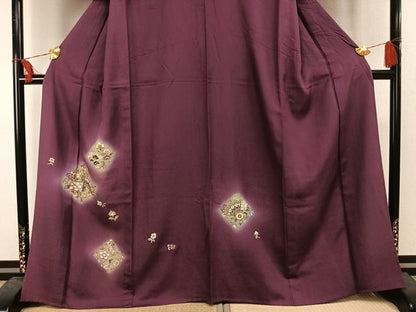 平和屋着物▽訪問着 単衣 刺繍 草花文 暈し染め 金糸 金彩 正絹 逸品 AAAU8531fy