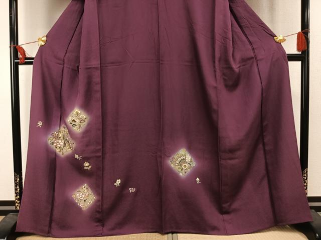 平和屋着物▽訪問着 単衣 刺繍 草花文 暈し染め 金糸 金彩 正絹 逸品 AAAU8531fy