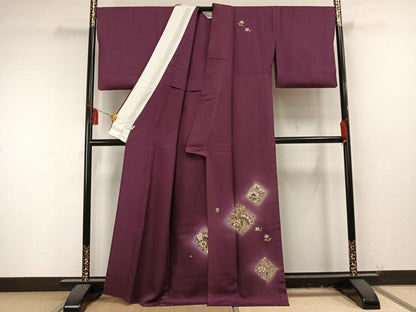 平和屋着物▽訪問着 単衣 刺繍 草花文 暈し染め 金糸 金彩 正絹 逸品 AAAU8531fy