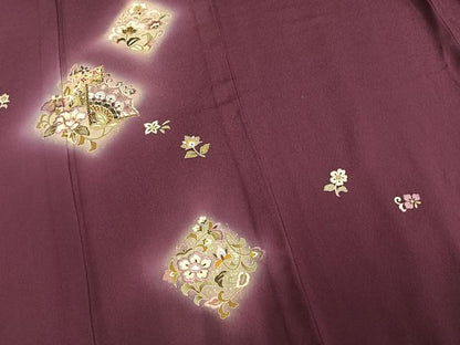 平和屋着物▽訪問着 単衣 刺繍 草花文 暈し染め 金糸 金彩 正絹 逸品 AAAU8531fy