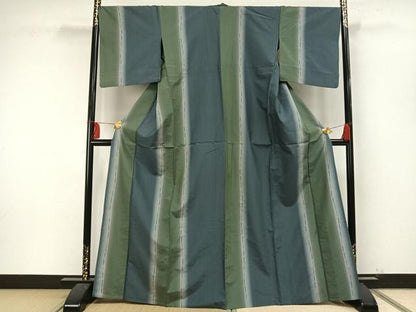 平和屋着物▽上質な紬 単衣 縞 正絹 逸品 AAAU8532fy