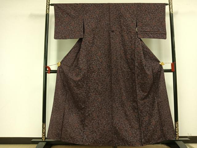 平和屋着物▽上質な小紋 単衣 草花文 正絹 逸品 AAAU8534fy
