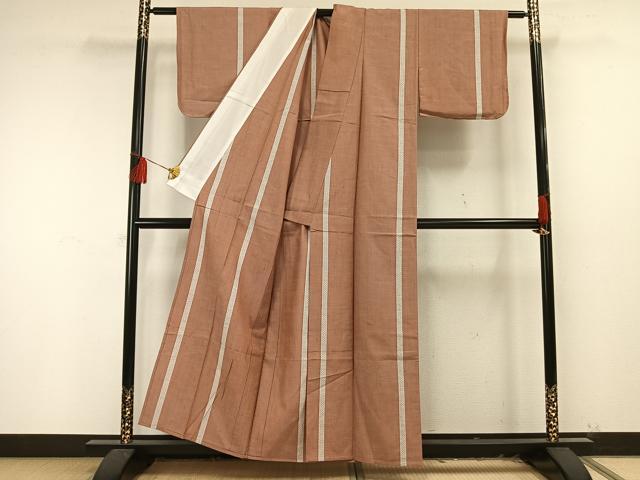 平和屋着物▽上質な紬 単衣 十字絣間道 正絹 逸品 未使用 AAAU8535fy