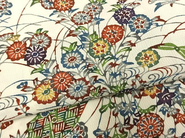 平和屋着物▽上質な小紋 単衣 型染め 草花文 正絹 逸品 AAAU8537fy