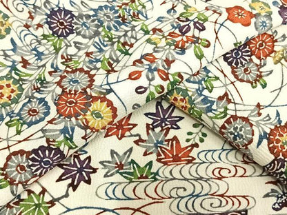 平和屋着物▽上質な小紋 単衣 型染め 草花文 正絹 逸品 AAAU8537fy