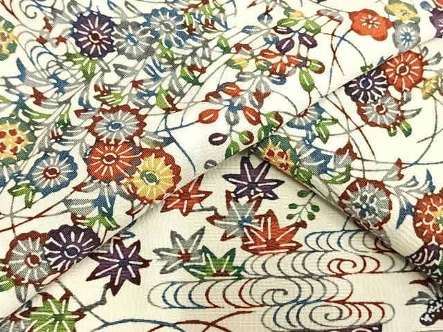 平和屋着物▽上質な小紋 単衣 型染め 草花文 正絹 逸品 AAAU8537fy