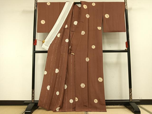 平和屋着物▽上質な小紋 単衣 雪輪花文 正絹 逸品 AAAU8538fy