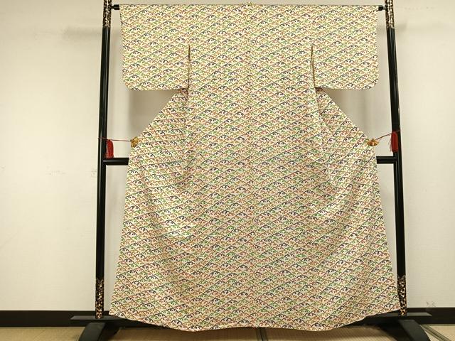 平和屋着物▽上質な小紋 単衣 青海波 正絹 逸品 AAAU8539fy
