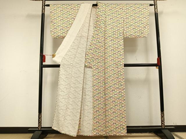 平和屋着物▽上質な小紋 単衣 青海波 正絹 逸品 AAAU8539fy