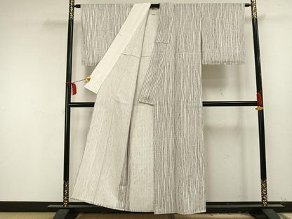 平和屋着物▽上質な小紋 単衣 木賊縞 正絹 逸品 AAAU8541fy