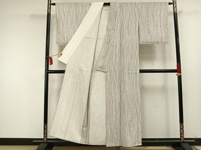 平和屋着物▽上質な小紋 単衣 木賊縞 正絹 逸品 AAAU8541fy