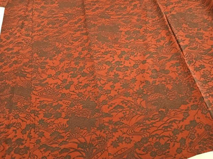 平和屋着物▽上質な小紋　単衣　型染め　草花文　鬼しぼ縮緬　正絹　逸品　AAAU8543fy