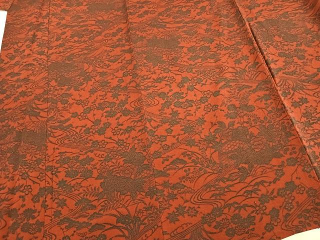 平和屋着物▽上質な小紋　単衣　型染め　草花文　鬼しぼ縮緬　正絹　逸品　AAAU8543fy