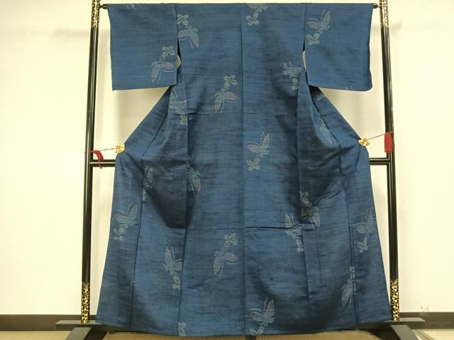 平和屋着物▽上質な紬 単衣 舞蝶文 大丸扱い 正絹 逸品 AAAU8545fy