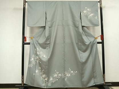 平和屋着物▽訪問着 単衣 枝花文 正絹 逸品 AAAU8546fy