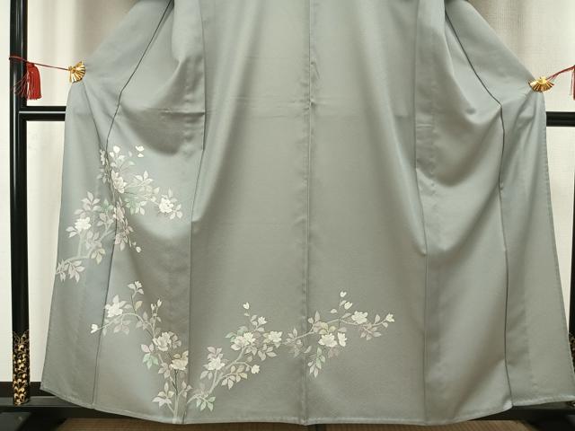 平和屋着物▽訪問着 単衣 枝花文 正絹 逸品 AAAU8546fy