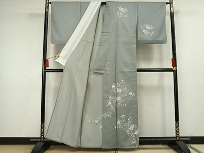 平和屋着物▽訪問着 単衣 枝花文 正絹 逸品 AAAU8546fy
