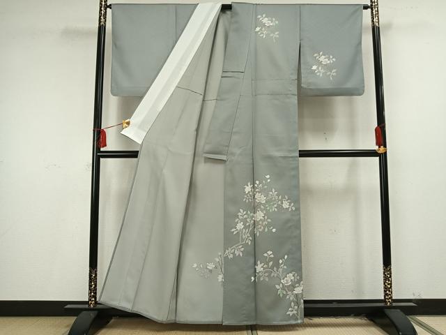 平和屋着物▽訪問着 単衣 枝花文 正絹 逸品 AAAU8546fy