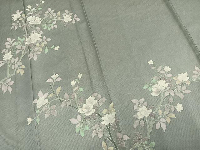 平和屋着物▽訪問着 単衣 枝花文 正絹 逸品 AAAU8546fy