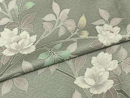 平和屋着物▽訪問着 単衣 枝花文 正絹 逸品 AAAU8546fy