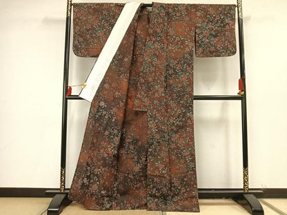 平和屋着物▽小紋　単衣　更紗花文　AAAU8548fy