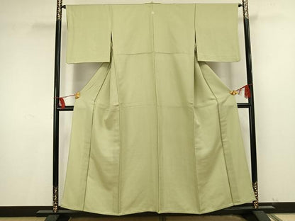 平和屋着物▽上質な色無地 単衣 若葉色 銀通し地 正絹 逸品 AAAU8553fy