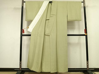 平和屋着物▽上質な色無地 単衣 若葉色 銀通し地 正絹 逸品 AAAU8553fy