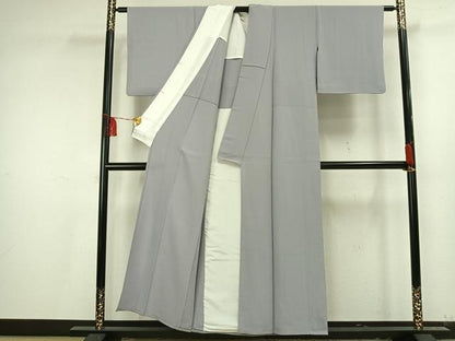 平和屋着物▽上質な色無地 単衣 牡丹鼠色 正絹 逸品 AAAU8554fy