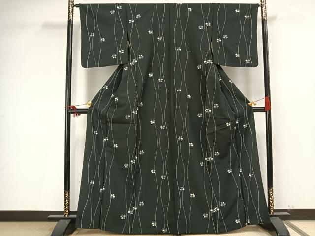平和屋着物▽小紋 単衣 立涌舞蝶文 黒地 洗える着物 AAAU8555fy