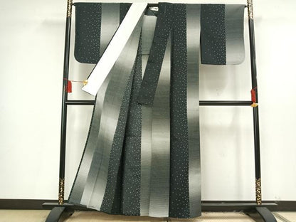 平和屋着物▽小紋　単衣　横縞　洗える着物　AAAU8556fy