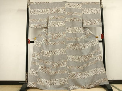平和屋着物▽森英恵・HANAE MORI　小紋　単衣　横段草花文　やまと誂製　洗える着物　AAAU8557fy