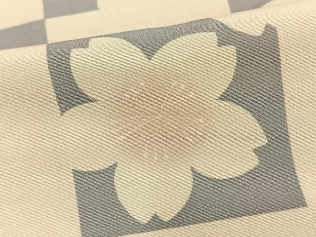 平和屋着物▽小紋 単衣 市松舞桜文 洗える着物 AAAU8558fy