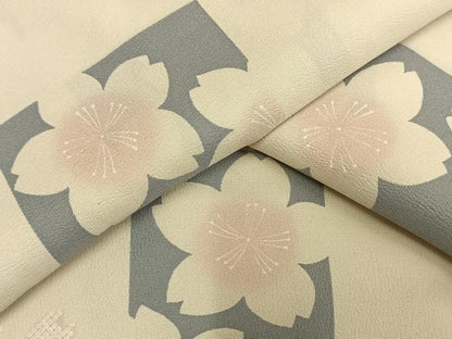 平和屋着物▽小紋 単衣 市松舞桜文 洗える着物 AAAU8558fy