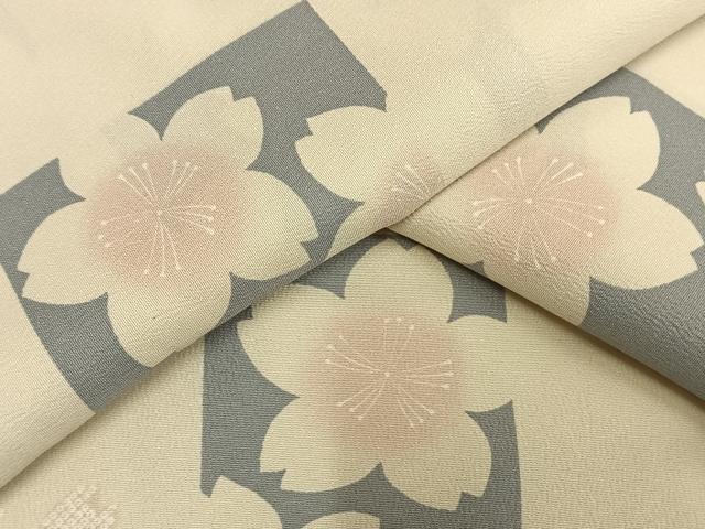 平和屋着物▽小紋 単衣 市松舞桜文 洗える着物 AAAU8558fy