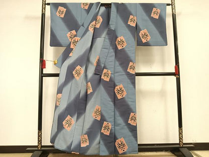 平和屋着物▽小紋 単衣 隈取 洗える着物 AAAU8560fy