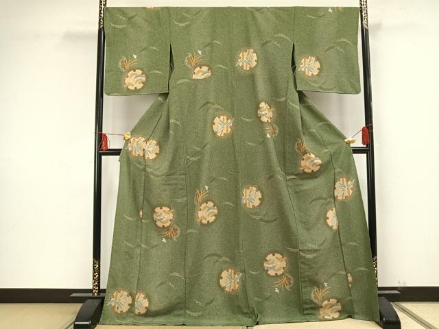 平和屋着物▽小紋 単衣 雪輪花文 ロング丈 洗える着物 AAAU8561fy