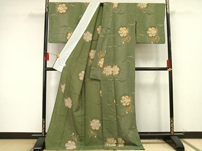 平和屋着物▽小紋 単衣 雪輪花文 ロング丈 洗える着物 AAAU8561fy