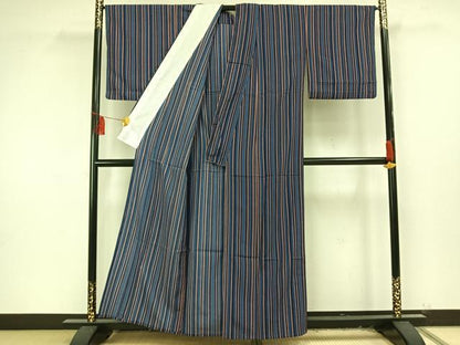 平和屋着物▽小紋　単衣　縞　洗える着物　AAAU8562fy