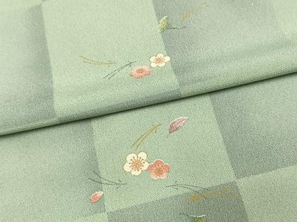 平和屋着物▽小紋 単衣 市松花文 洗える着物 AAAU8564fy