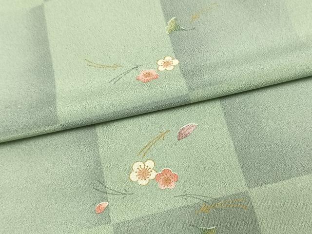 平和屋着物▽小紋 単衣 市松花文 洗える着物 AAAU8564fy