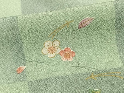 平和屋着物▽小紋 単衣 市松花文 洗える着物 AAAU8564fy