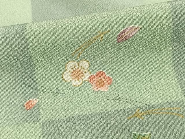 平和屋着物▽小紋 単衣 市松花文 洗える着物 AAAU8564fy
