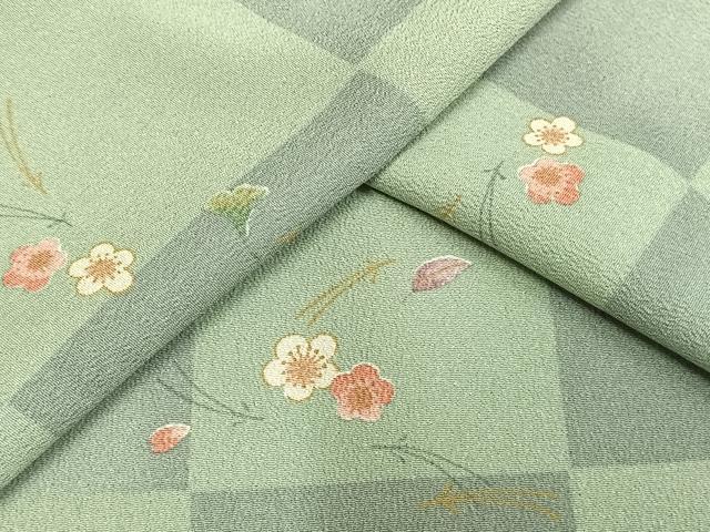 平和屋着物▽小紋 単衣 市松花文 洗える着物 AAAU8564fy