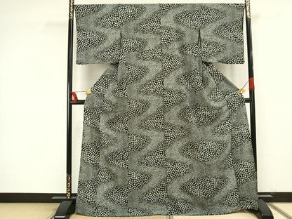 平和屋着物▽小紋 単衣 花尽くし 黒地 洗える着物 AAAU8565fy
