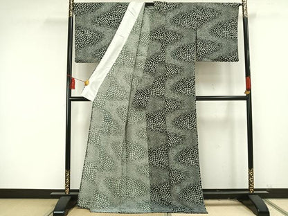 平和屋着物▽小紋 単衣 花尽くし 黒地 洗える着物 AAAU8565fy