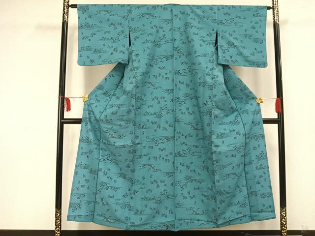 平和屋着物▽小紋 単衣 鳥獣戯画 洗える着物 AAAU8567fy