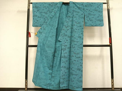 平和屋着物▽小紋 単衣 鳥獣戯画 洗える着物 AAAU8567fy